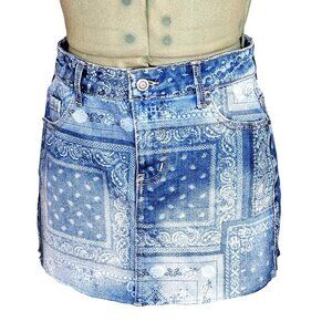 Woman's No Boundaries cottagecore denim patchwork Y2K inspired mini skirt XXS